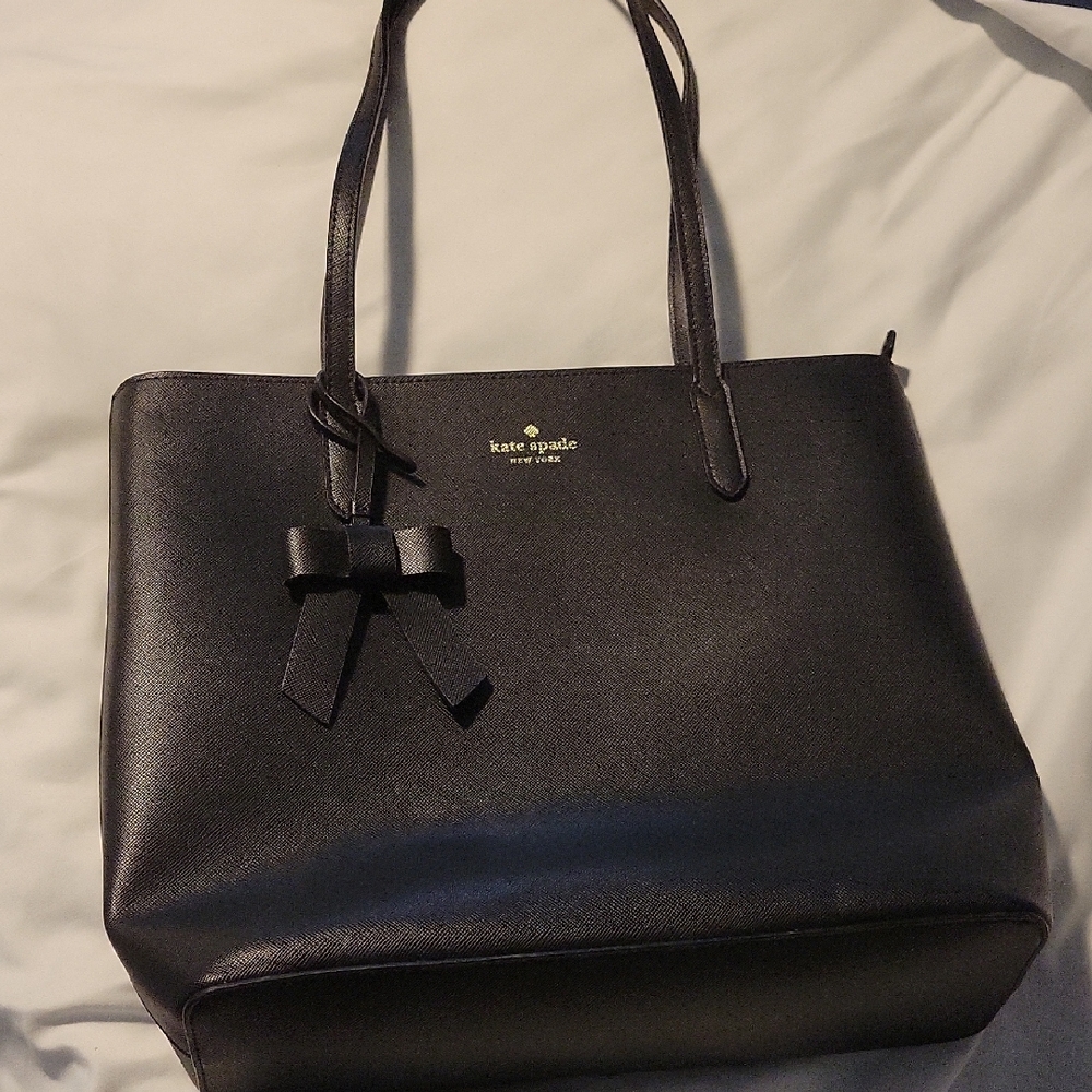 Kate Spade Black Leather Tote with Bow Detail